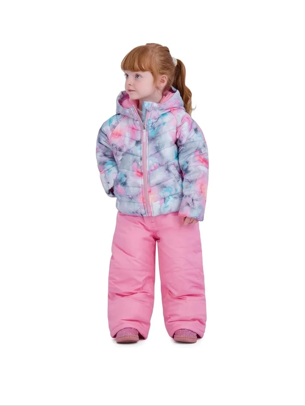 Rothschild 6X Girls' Winter Pink Snowbibs with Pastel Tie-Dye Jacket